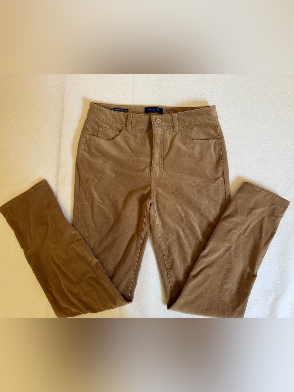 Talbots High-Waist Straight-Leg Corduroy Pants Tan Camel Size 6 Stretch
